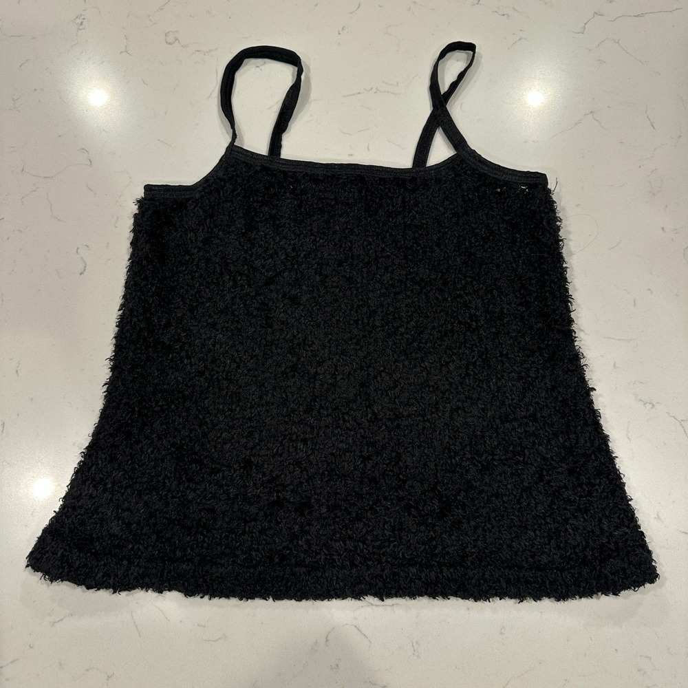 Vintage Spoiled Girl Black Fuzzy Popcorn Knit Babydoll Cami Tank Top Made in USA